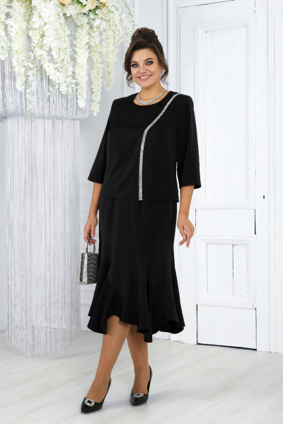 Элегантный женский комплект юбка и блузка из текстиля Ninele 7473 черный - фото 7