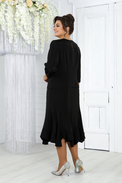 Элегантный женский комплект юбка и блузка из текстиля Ninele 7473 черный - фото 9