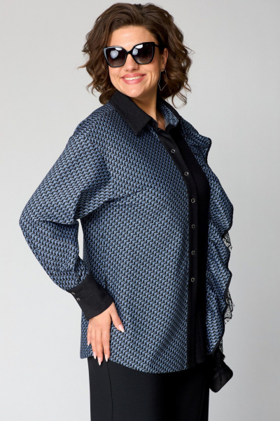 Повседневная блуза из вискозы и кружева с рюшей EVA GRANT 198-1 сине-черный - фото 9