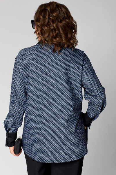 Повседневная блуза из вискозы и кружева с рюшей EVA GRANT 198-1 сине-черный - фото 11