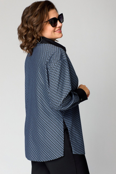 Повседневная блуза из вискозы и кружева с рюшей EVA GRANT 198-1 сине-черный - фото 10