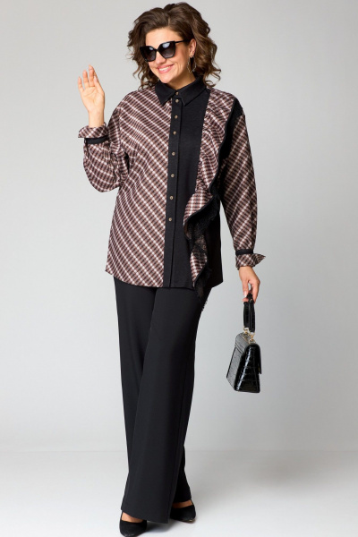 Модная блуза с отделкой из кружева и сочетанием тканей EVA GRANT 198-1А красно-черный - фото 10