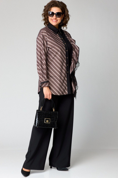 Модная блуза с отделкой из кружева и сочетанием тканей EVA GRANT 198-1А красно-черный - фото 9