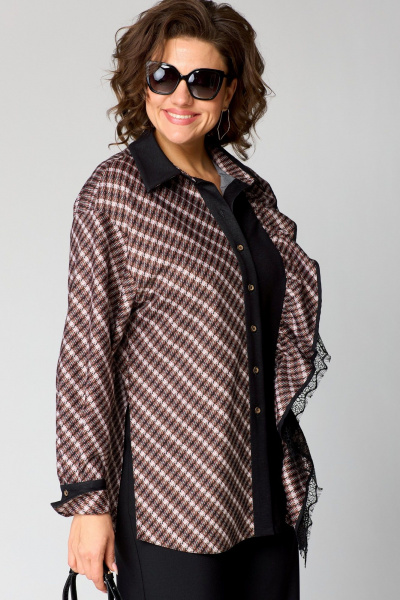 Модная блуза с отделкой из кружева и сочетанием тканей EVA GRANT 198-1А красно-черный - фото 5