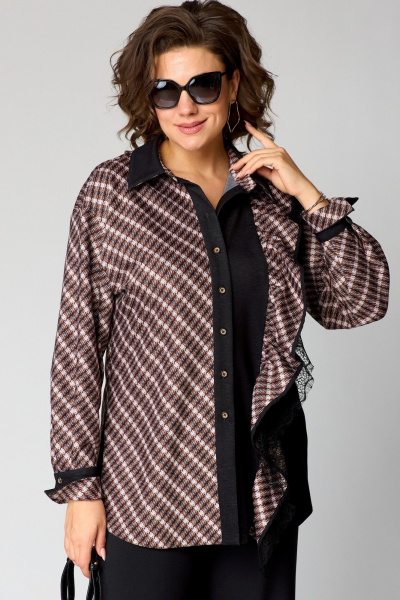 Модная блуза с отделкой из кружева и сочетанием тканей EVA GRANT 198-1А красно-черный - фото 4