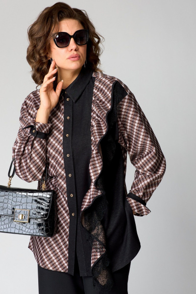 Модная блуза с отделкой из кружева и сочетанием тканей EVA GRANT 198-1А красно-черный - фото 3