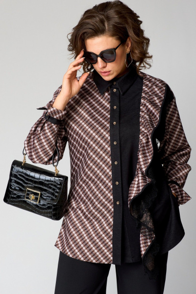 Модная блуза с отделкой из кружева и сочетанием тканей EVA GRANT 198-1А красно-черный - фото 2