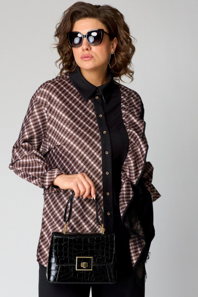 Модная блуза с отделкой из кружева и сочетанием тканей EVA GRANT 198-1А красно-черный - фото 1