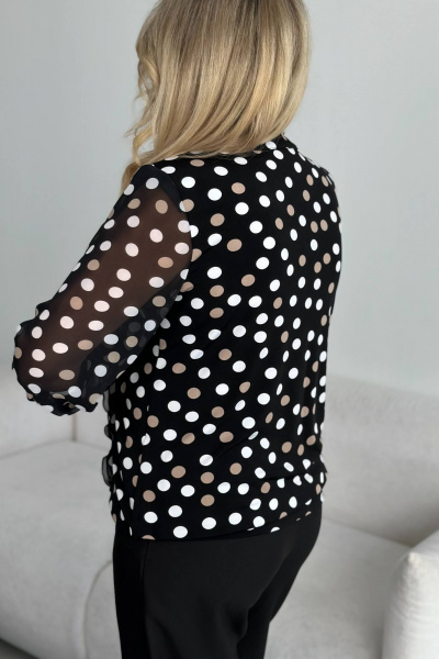 Объемная блуза больших размеров с длинными рукавами LindaLux 483 горох_черный - фото 7