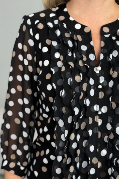 Объемная блуза больших размеров с длинными рукавами LindaLux 483 горох_черный - фото 5