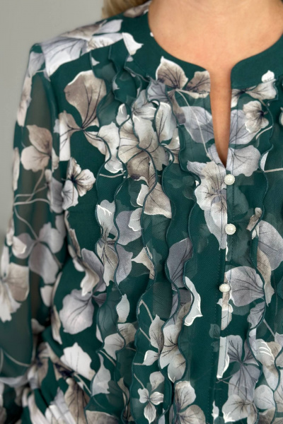 Роскошная блуза больших размеров с объемными рукавами LindaLux 483 изумрудные_цветы - фото 5