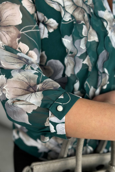 Роскошная блуза больших размеров с объемными рукавами LindaLux 483 изумрудные_цветы - фото 4