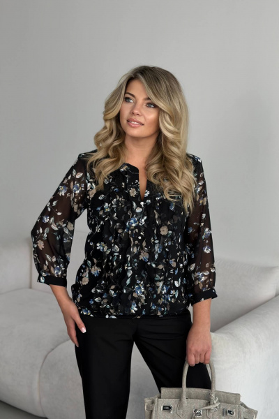 Большая блуза из вискозы и трикотажа с длинными рукавами LindaLux 483 черная_роза - фото 7