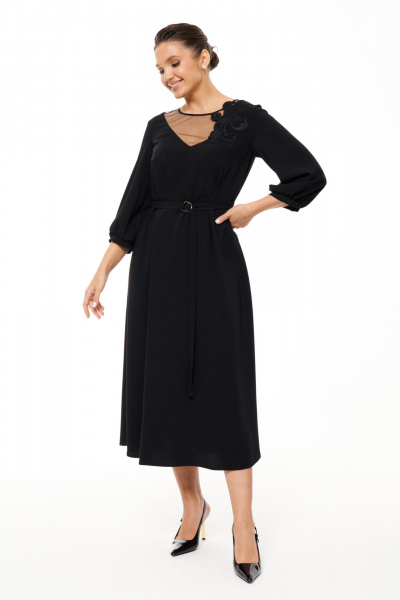 Деловое платье из струящейся ткани с стразы и поясом Панда 209180w черный - фото 5