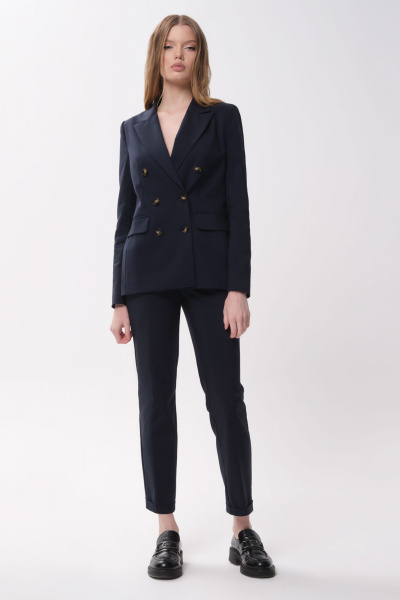 Деловой костюм из хлопковой ткани жакет и укороченные брюки Панда ПА-463920 синий - фото 1