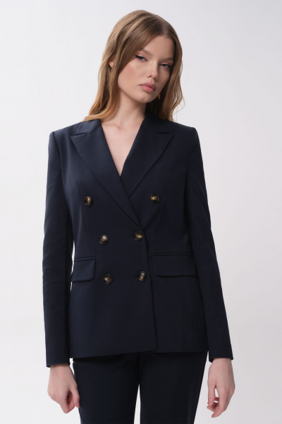 Деловой костюм из хлопковой ткани жакет и укороченные брюки Панда ПА-463920 синий - фото 2