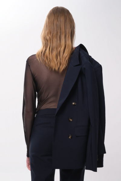 Деловой костюм из хлопковой ткани жакет и укороченные брюки Панда ПА-463920 синий - фото 5