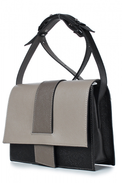 Бежево-черная сумка на клапане из натуральной кожи Galanteya 40423.23с1394к45 черный/бежев - фото 1