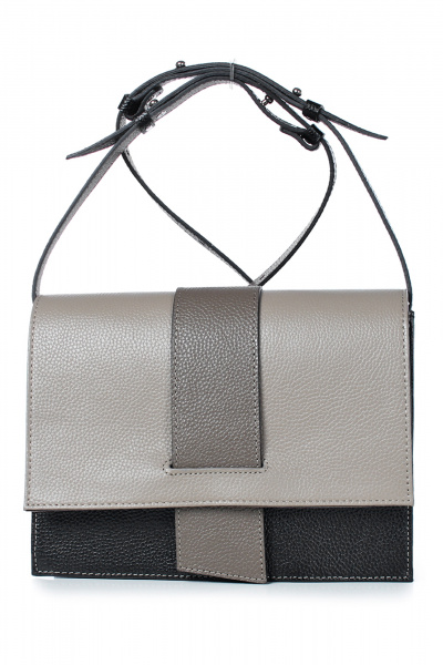 Бежево-черная сумка на клапане из натуральной кожи Galanteya 40423.23с1394к45 черный/бежев - фото 2