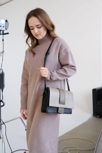 Бежево-черная сумка на клапане из натуральной кожи Galanteya 40423.23с1394к45 черный/бежев - фото 6