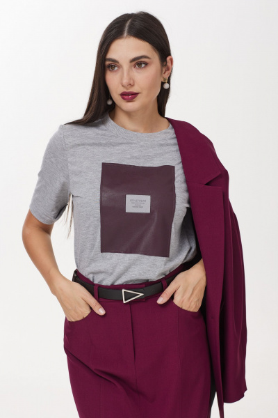 Юбка кожаная миди с высоким поясом Твой имидж 2050 серый - фото 6