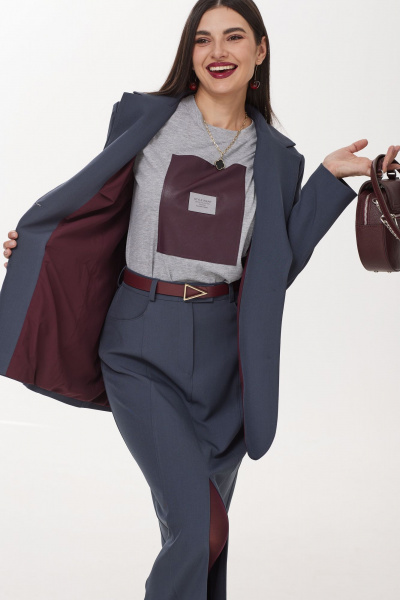 Юбка кожаная миди с высоким поясом Твой имидж 2050 серый - фото 5