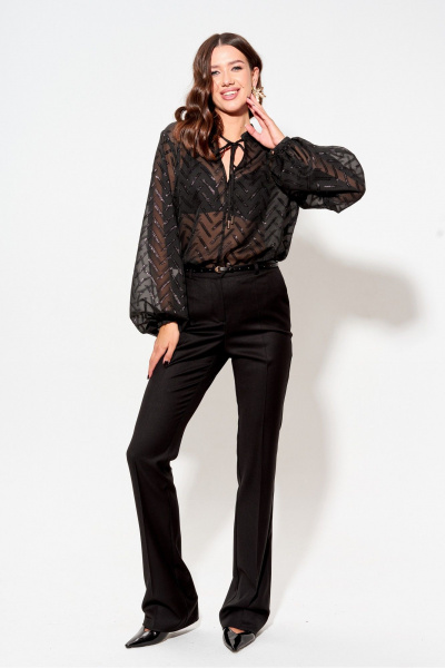 Блуза прямого силуэта из шифона с V-образным воротом Lyushe 4000 - фото 9