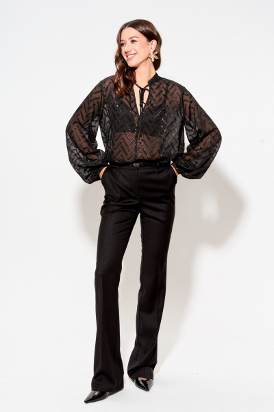 Блуза прямого силуэта из шифона с V-образным воротом Lyushe 4000 - фото 8