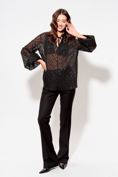 Блуза прямого силуэта из шифона с V-образным воротом Lyushe 4000 - фото 4