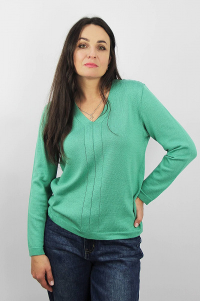 Джемпер с V-образным вырезом и трикотажной фактурой Полесье С1423-23 4С0815-Д43 158,164 зимняя_зелень - фото 1