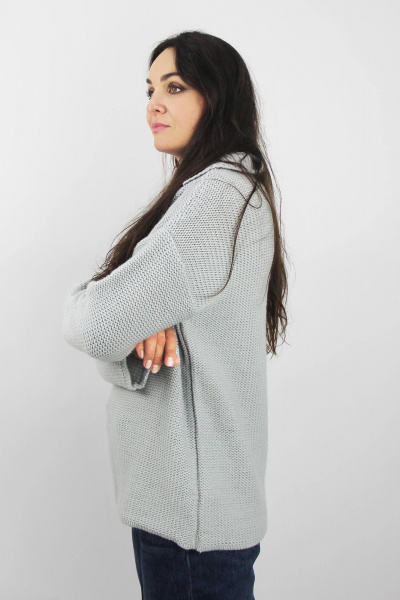 Джемпер с разрезом и рубашечным рукавом из трикотажа серый Полесье С1853-24 4С0746-Д43 158,164 св.серый - фото 2