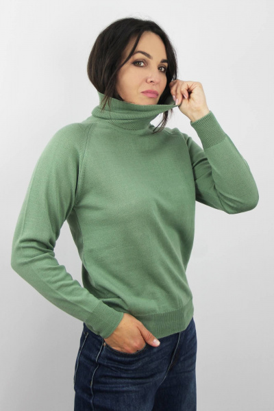 Демисезонный вязаный свитер полуприлегающего силуэта с воротником стойкой Полесье С3433-17 7С1582-Д43 158,164 молодой_кактус - фото 2