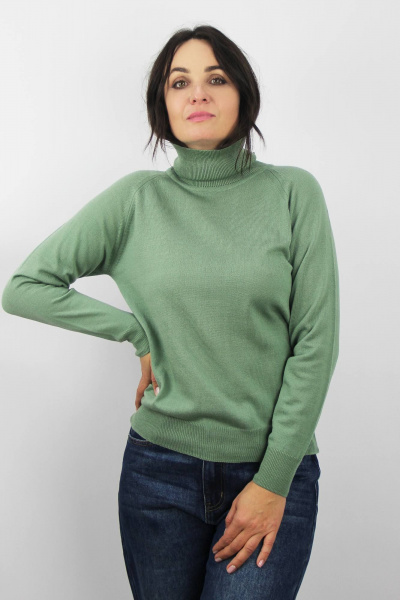 Демисезонный вязаный свитер полуприлегающего силуэта с воротником стойкой Полесье С3433-17 7С1582-Д43 158,164 молодой_кактус - фото 1
