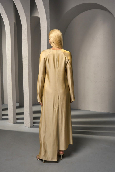 Желто-золотое платье из вискозы с асимметричными шлицами DEVITA 1015 дижон - фото 12
