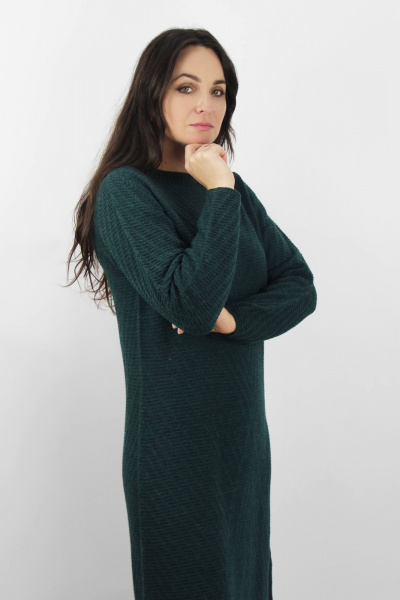 Вязаное платье с расширением по низу и длинным рукавом Полесье С4634-20 0С8602-Д43 164 зеленый_джинс - фото 2