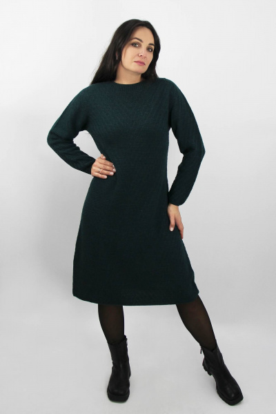 Вязаное платье с расширением по низу и длинным рукавом Полесье С4634-20 0С8602-Д43 164 зеленый_джинс - фото 1