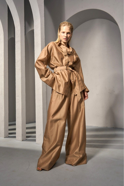 Элегантные шелковые брюки-палаццо с поясом и складками DEVITA 3011-4 тоффи - фото 13