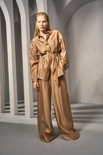 Элегантные шелковые брюки-палаццо с поясом и складками DEVITA 3011-4 тоффи - фото 11