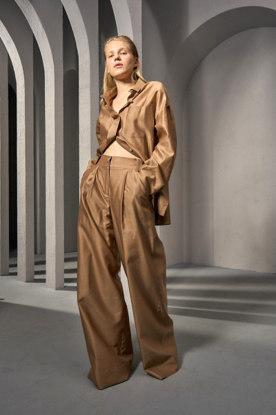 Элегантные шелковые брюки-палаццо с поясом и складками DEVITA 3011-4 тоффи - фото 6