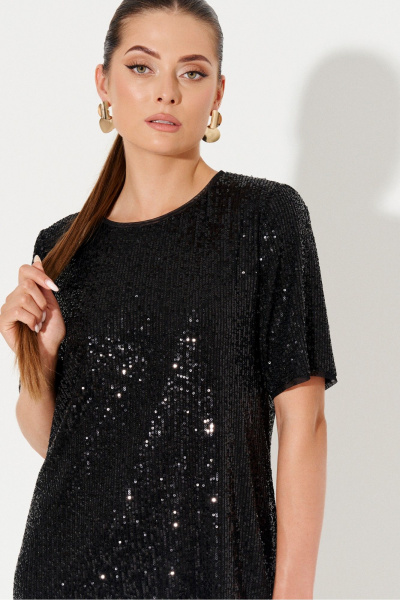 Платье с пайетками, с поясом, полуприлегающий силуэт Ketty К-21280 черный - фото 4