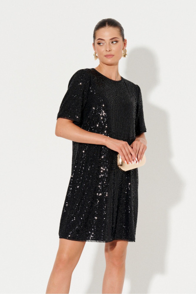 Платье с пайетками, с поясом, полуприлегающий силуэт Ketty К-21280 черный - фото 3