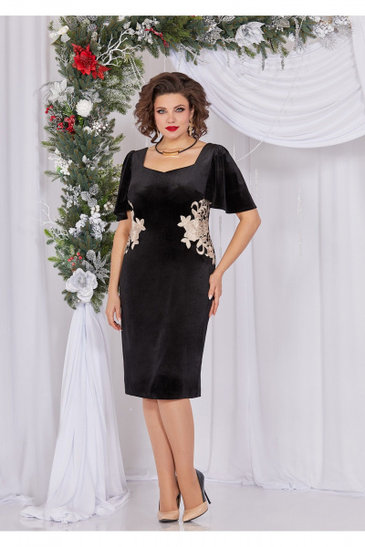 Элегантное платье из велюра и кружева, полуприлегающее Mira Fashion 5485 - фото 1