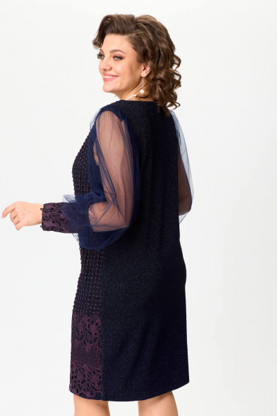 Стильное синее платье из трикотажа с люрексом и кружевом Solomeya Lux 953B - фото 6