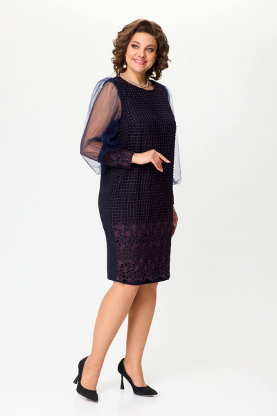 Стильное синее платье из трикотажа с люрексом и кружевом Solomeya Lux 953B - фото 3