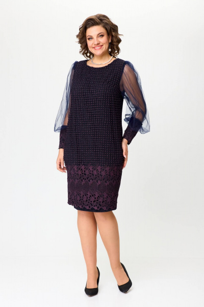 Стильное синее платье из трикотажа с люрексом и кружевом Solomeya Lux 953B - фото 1