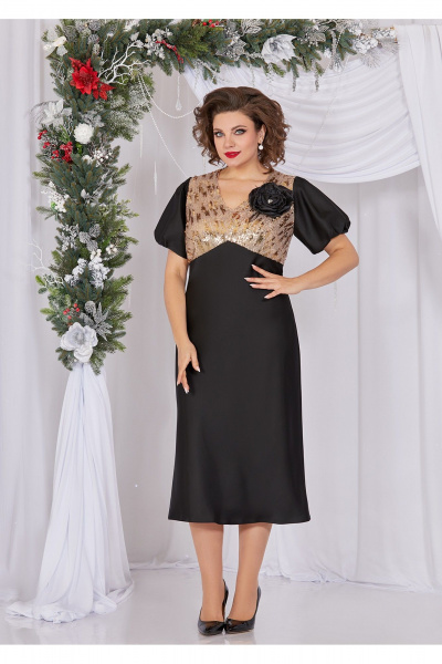 Платье нарядное из атласа и пайеток с V-вырезом Mira Fashion 5496-2 - фото 1