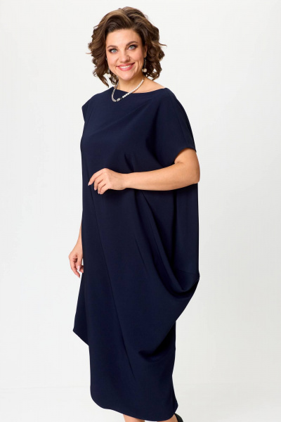 Свободное синее платье с асимметричным вырезом и складками Solomeya Lux 975 - фото 5
