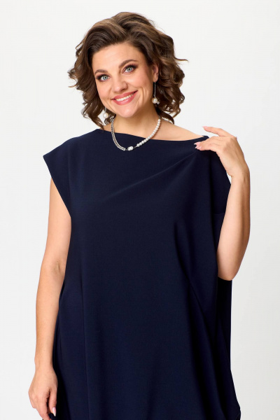 Свободное синее платье с асимметричным вырезом и складками Solomeya Lux 975 - фото 4