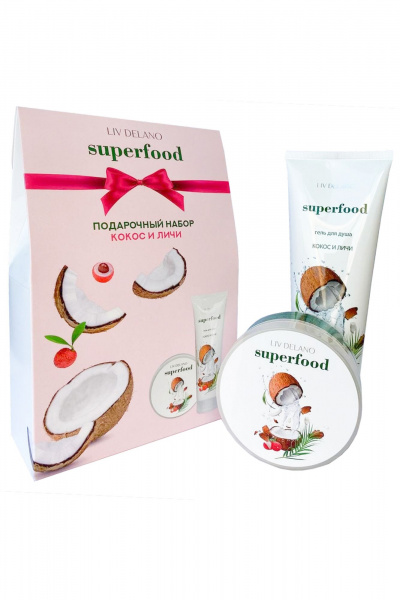 Подарочный набор с гелем и баттером с кокосом и личи LIV DELANO Superfood Кокос и Личи Подарочный набор - фото 1