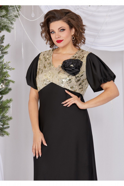 Платье нарядное из атласа и пайеток с V-образным вырезом Mira Fashion 5496-3 - фото 2